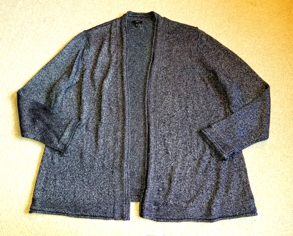 NWOT Womens Sweater-TALBOTS-navy/silver marled open cardigan ls-3X